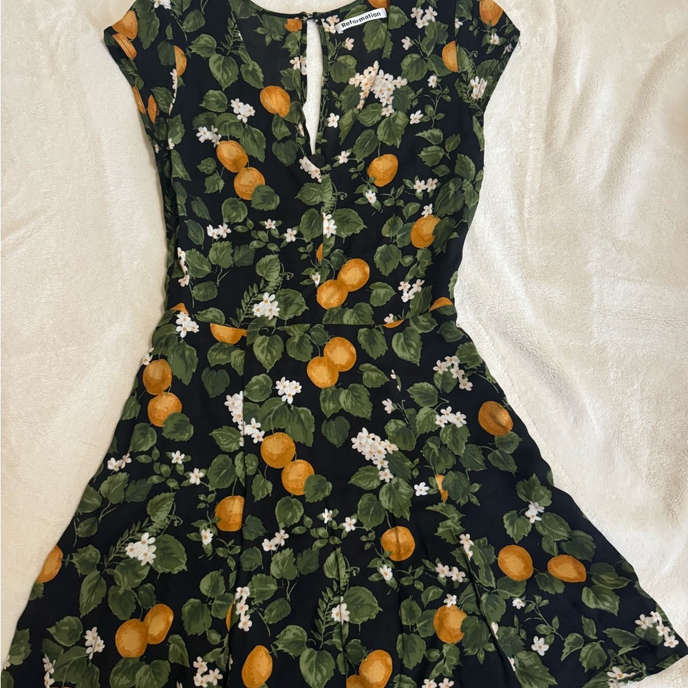 Reformation Orange and Green Sleeveless Sundress